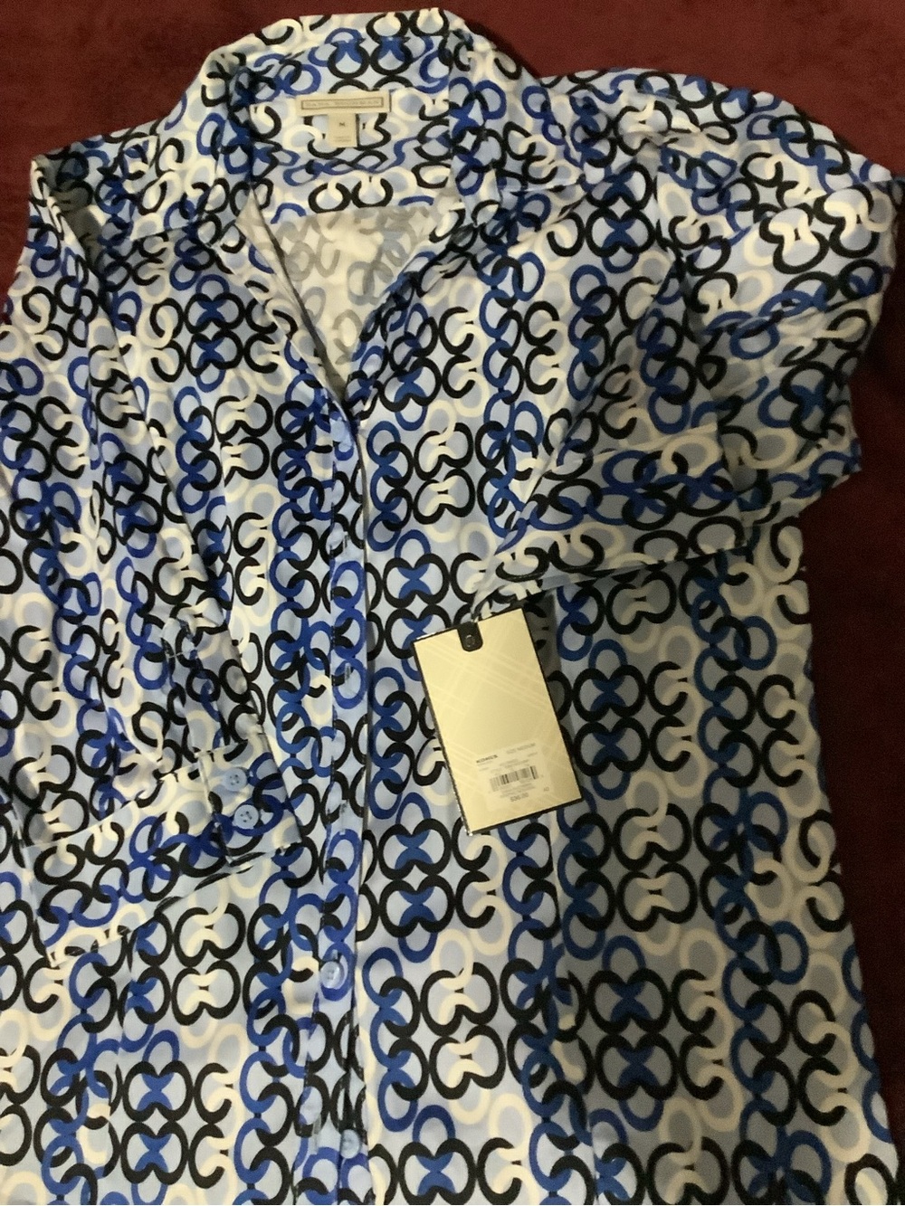 Dana Buchman Blue, Black & White Chain-Link Print Shirt